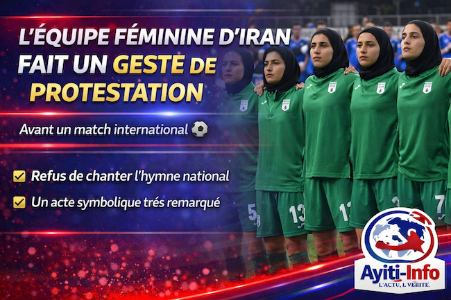 L'équipe féminine d'Iran fait un geste de protestation avant un match