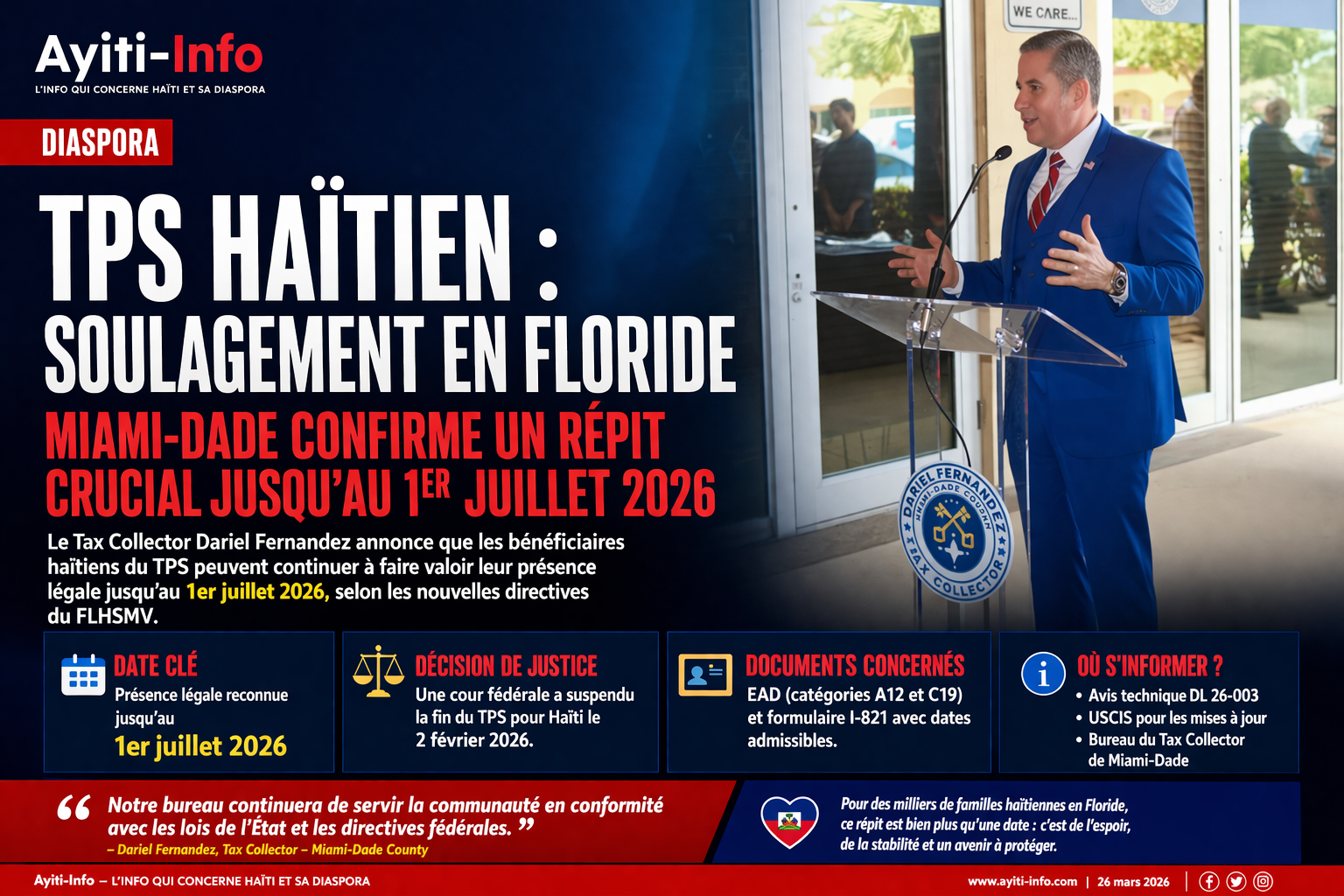 TPS haïtien : soulagement en Floride, Miami-Dade confirme un répit crucial jusqu'au 1er juillet 2026
