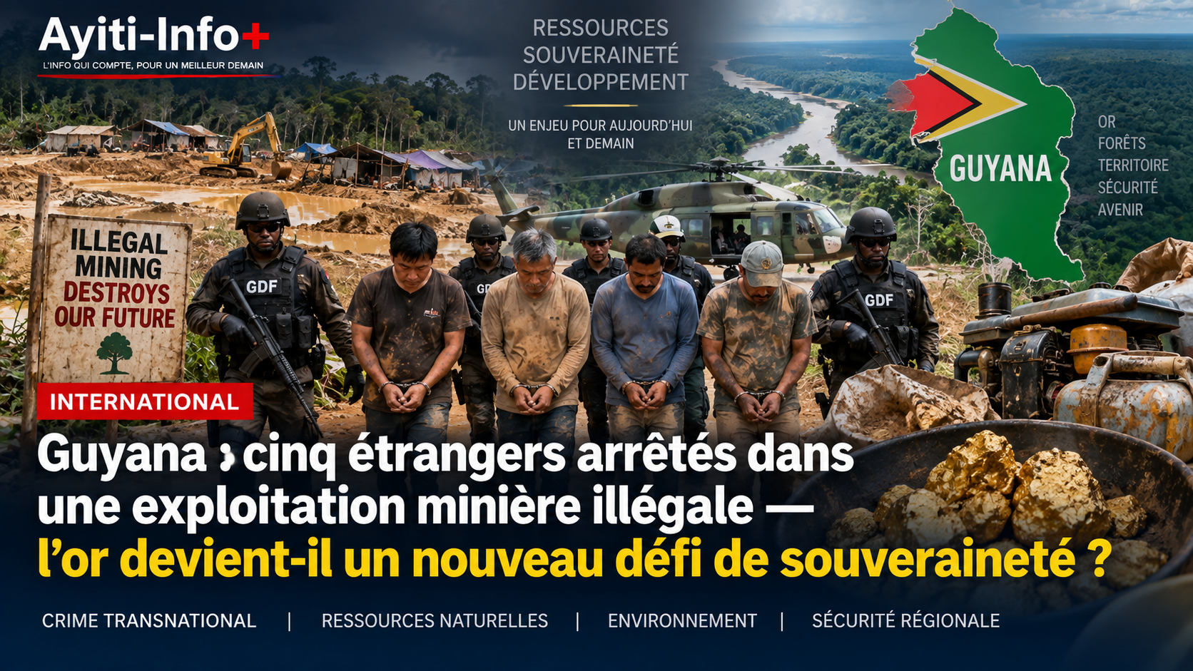 Guyana : cinq étrangers arrêtés dans une exploitation minière illégale — l’or devient-il un nouveau défi de souveraineté ?