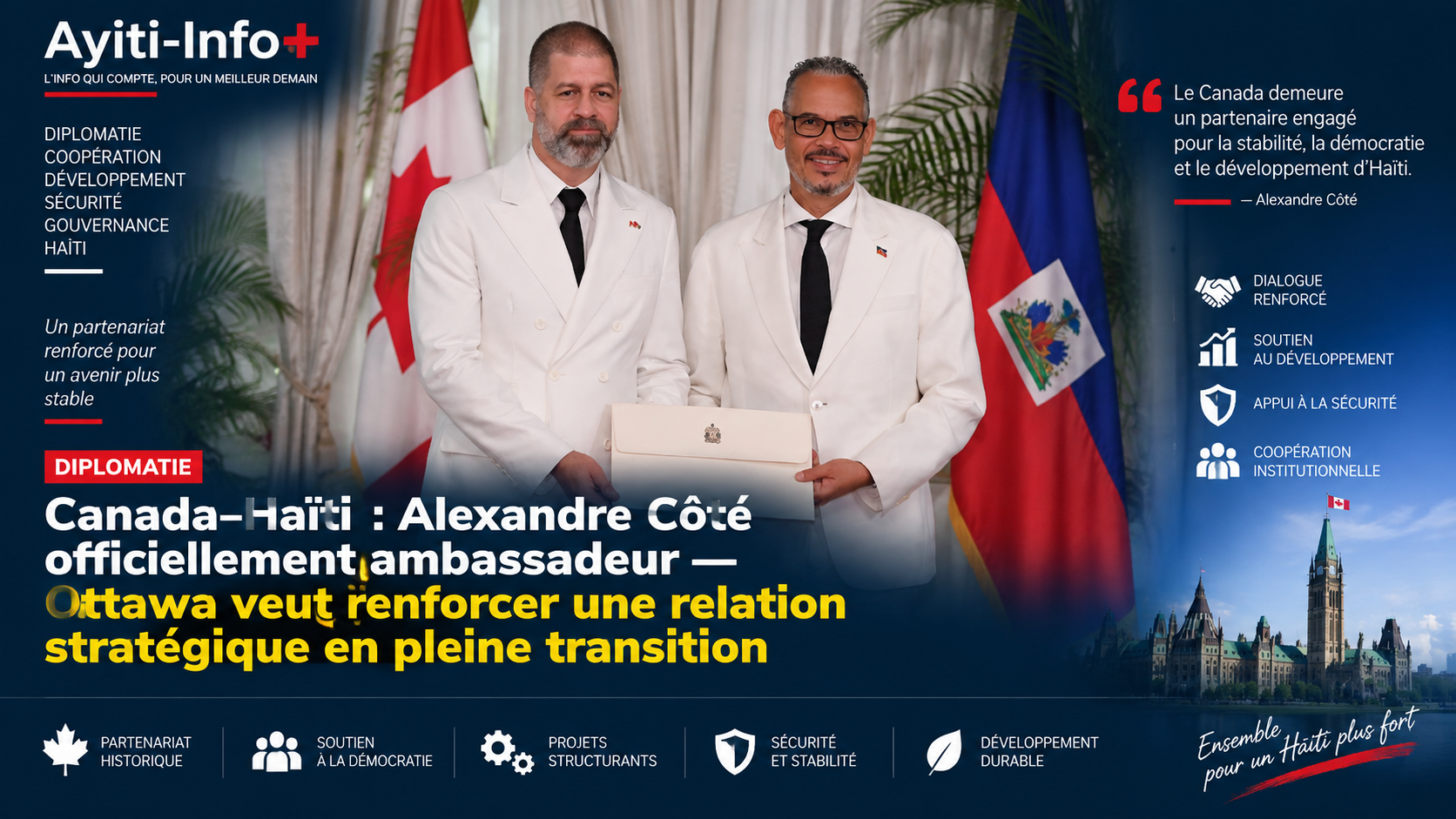 Canada–Haïti : Alexandre Côté officiellement ambassadeur — Ottawa veut renforcer une relation stratégique en pleine transition