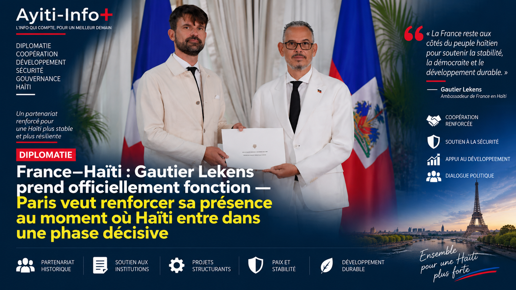 France–Haïti : Gautier Lekens prend officiellement fonction — Paris veut renforcer sa présence au moment où Haïti entre dans une phase décisive