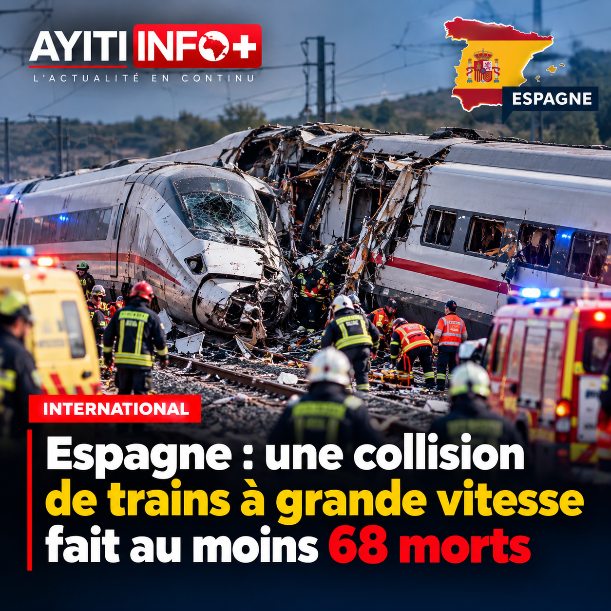 Espagne : une collision de trains à grande vitesse fait au moins 68 morts