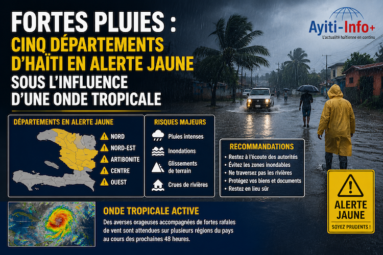 Fortes pluies : cinq départements d’Haïti en alerte jaune sous l’influence d’une onde tropicale