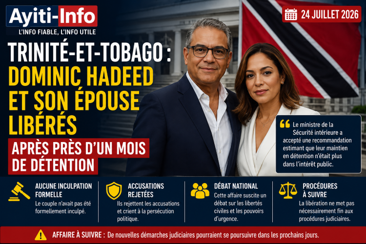 Trinité-et-Tobago : Dominic Hadeed et son épouse libérés après près d’un mois de détention